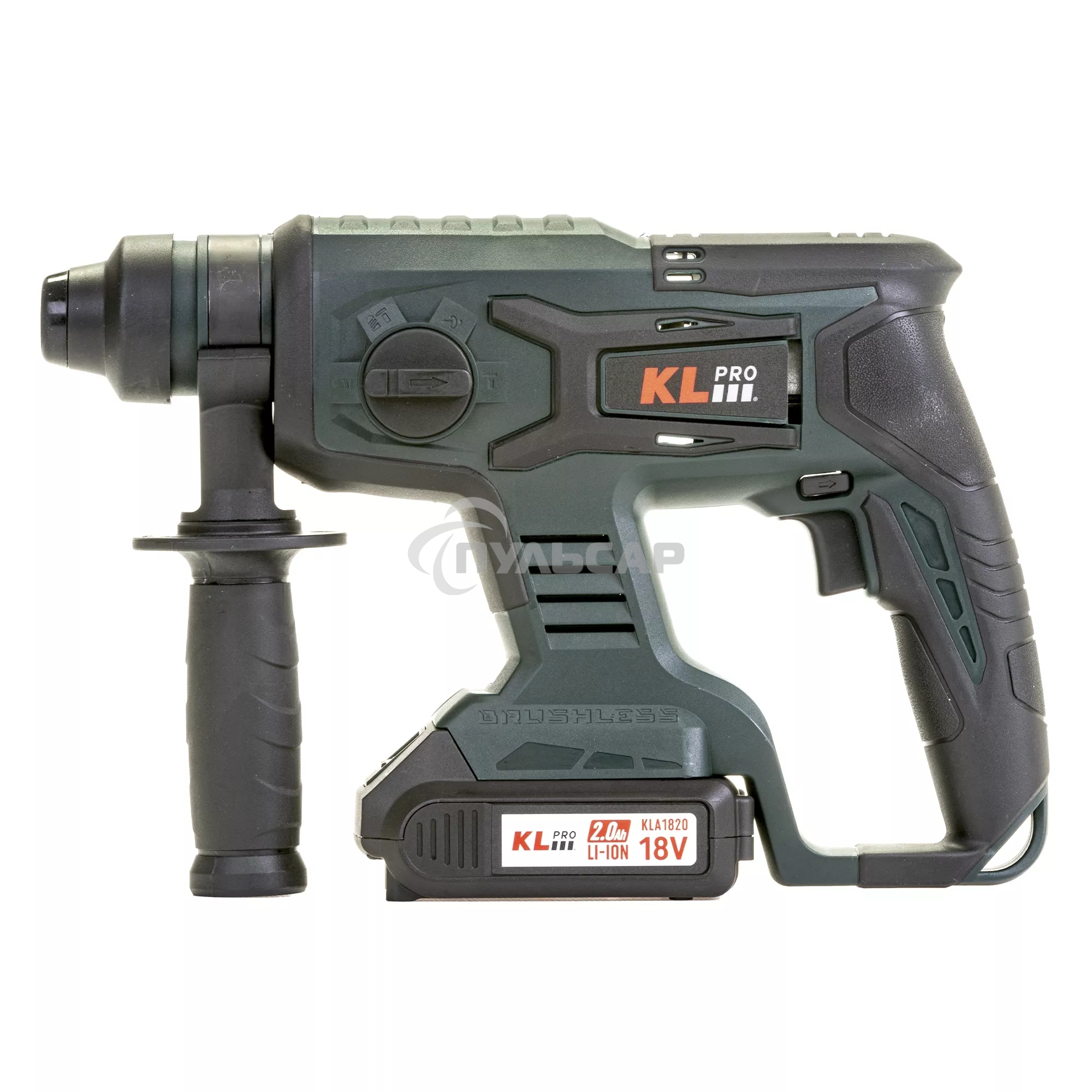 Профессиональный бесщеточный перфоратор аккумуляторный KLPRO KLPM18B-20 (18В, Li-ion-2шт, 2.0А·ч, 1,7Дж, SDS-plus, З/У,сумка)