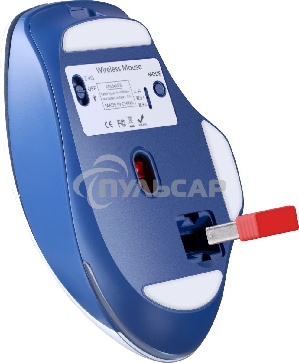 Мышь беспроводная Defender Tisa GM-126 белый/синий, 1600 dpi, радиоканал, Bluetooth, USB, кнопки - 6