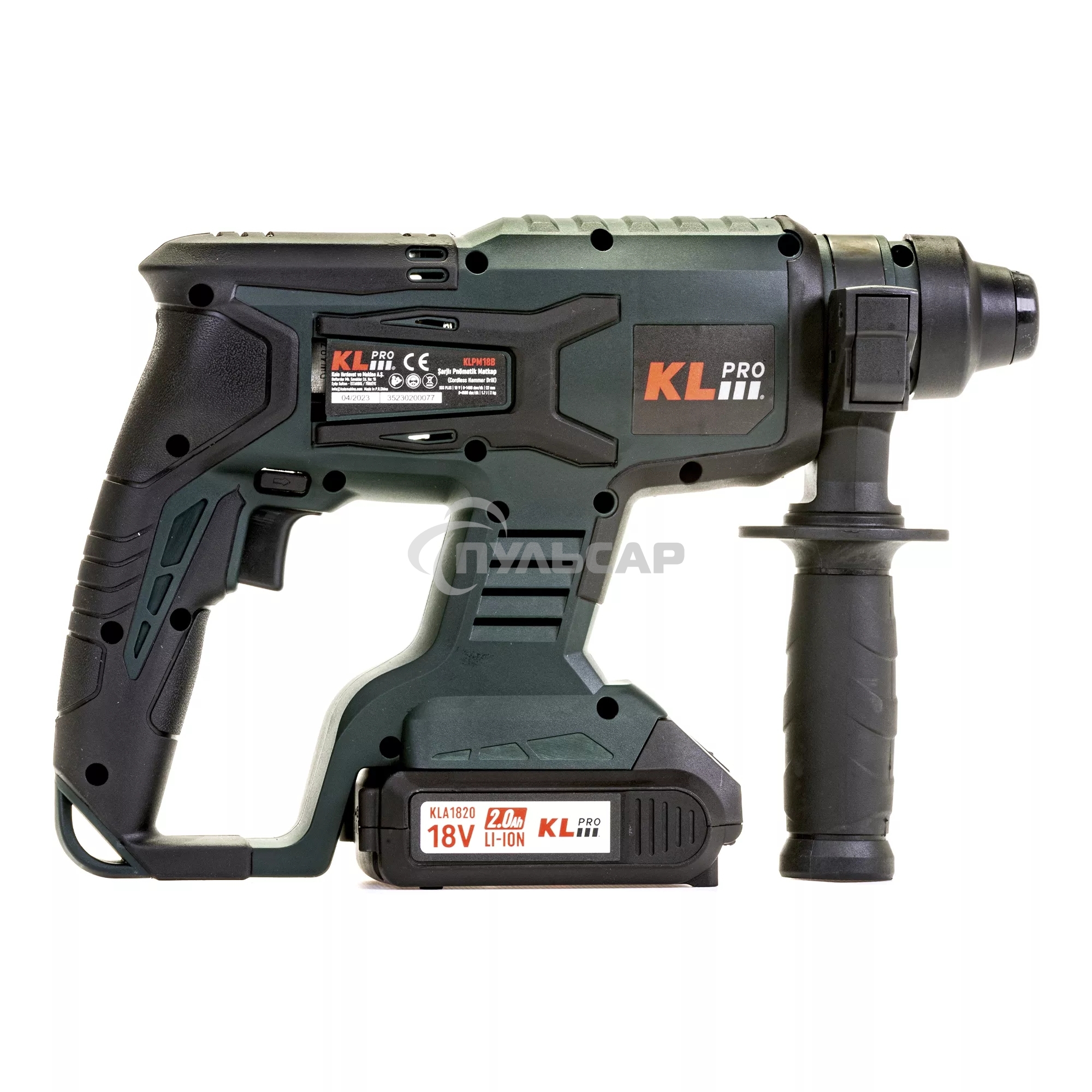 Профессиональный бесщеточный перфоратор аккумуляторный KLPRO KLPM18B-20 (18В, Li-ion-2шт, 2.0А·ч, 1,7Дж, SDS-plus, З/У,сумка)