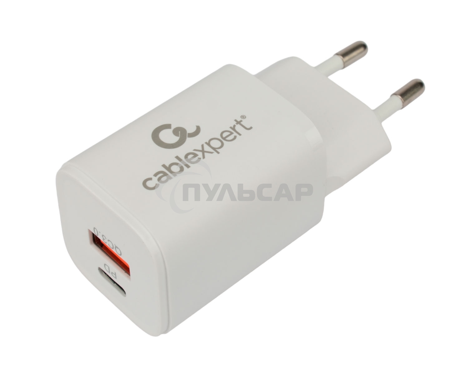 Зарядное устройство Cablexpert MP3A-PC-42, 30Вт, быстрая зарядка QC3.0/PD, 2 порта: USB и Type-C, белый, пакет