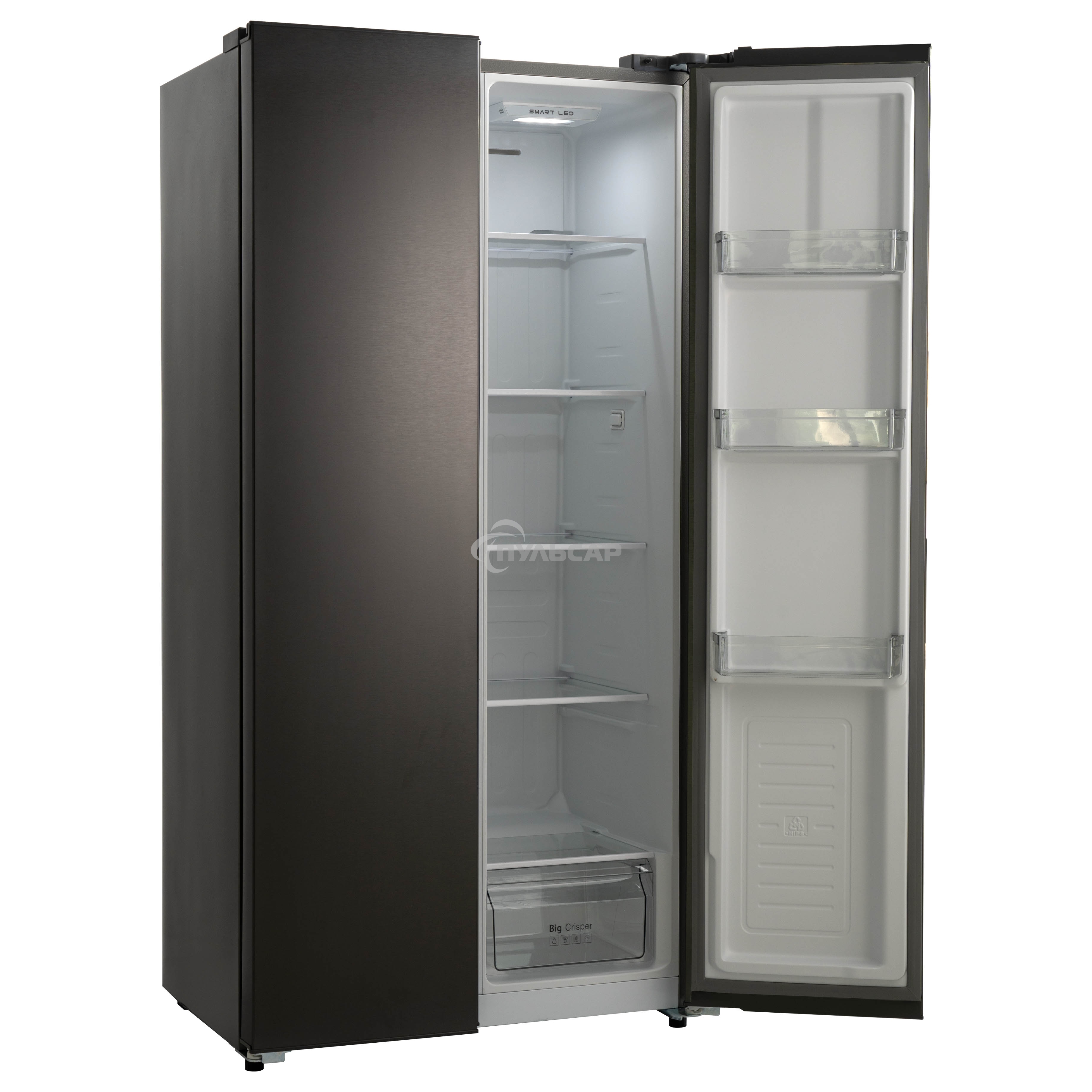 Холодильник Бирюса SBS 400 DI нержавеющая сталь двухкамерный 232/168 л морозилка слева, NoFrost, Side-by-side