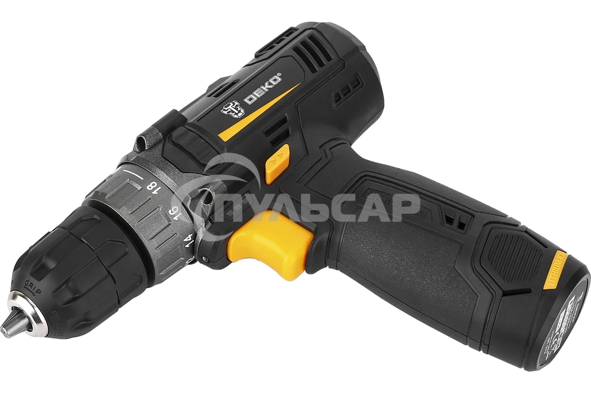 Дрель-шуруповерт Deko GCD12DU3 SET2 FU-Li-Ion, Аккумуляторная, 12В, 1 АКБ