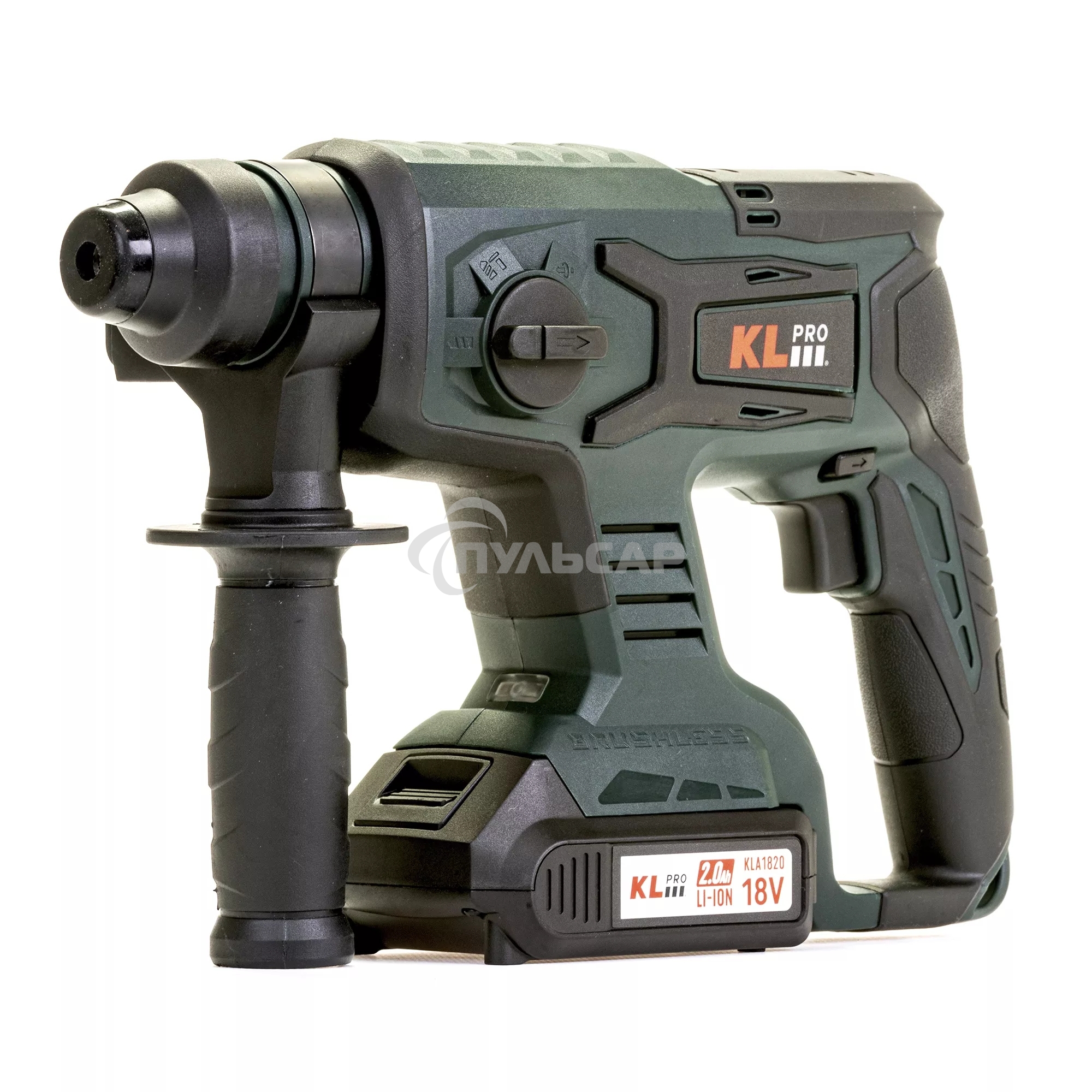 Профессиональный бесщеточный перфоратор аккумуляторный KLPRO KLPM18B-20 (18В, Li-ion-2шт, 2.0А·ч, 1,7Дж, SDS-plus, З/У,сумка)