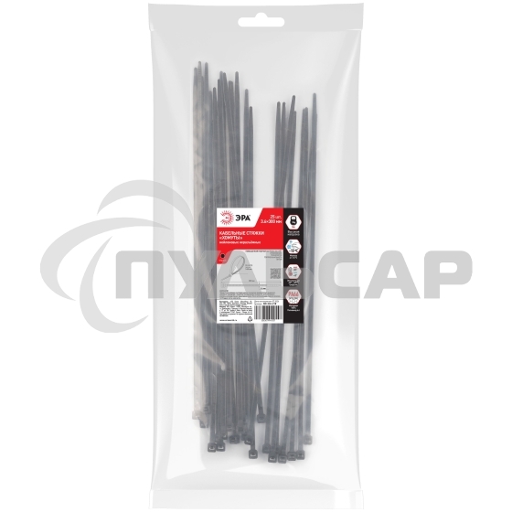 Хомут кабельный 3.6х300 NO-224-218 черный (уп.25 шт) Эра Б0066009