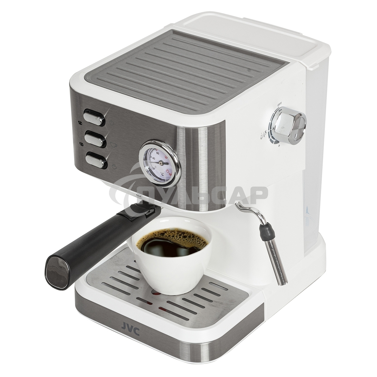 Кофеварка рожковая JVC JK-CF33 белый, молотый, 1.5 л, 1050 Вт, 20 бар