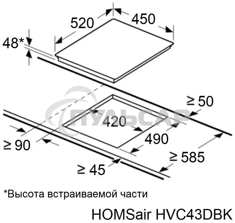 Электрическая варочная панель HOMSair HVC43DBK Hi-Light, независимая, черный