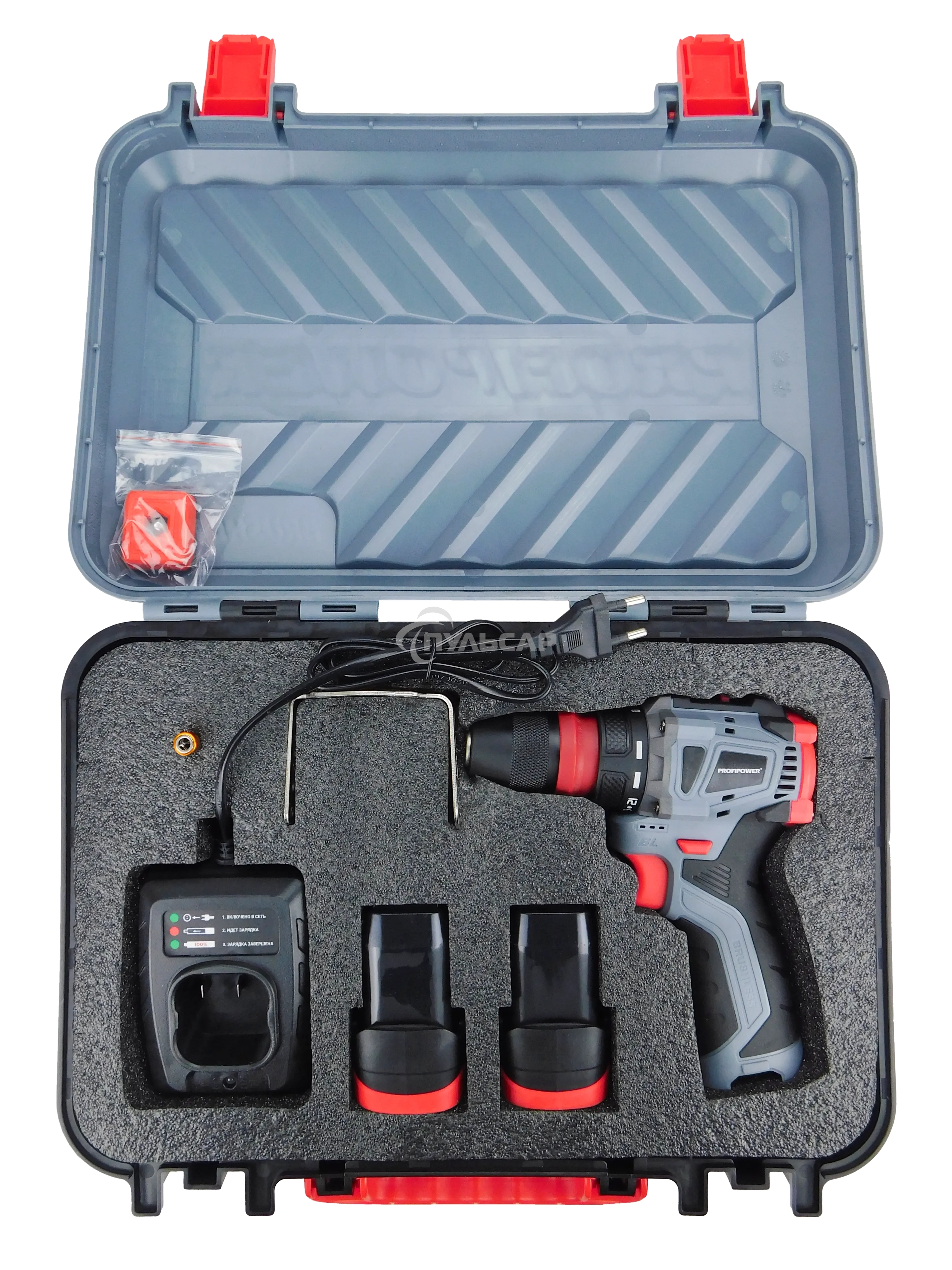 Аккумуляторный бесщеточный шуруповерт со съемным патроном ProfiPower BL-161B (40Нм,Li-ion 2шт,2.0А·ч,поясная клипса,бита-магнит, З/У, в кейсе)