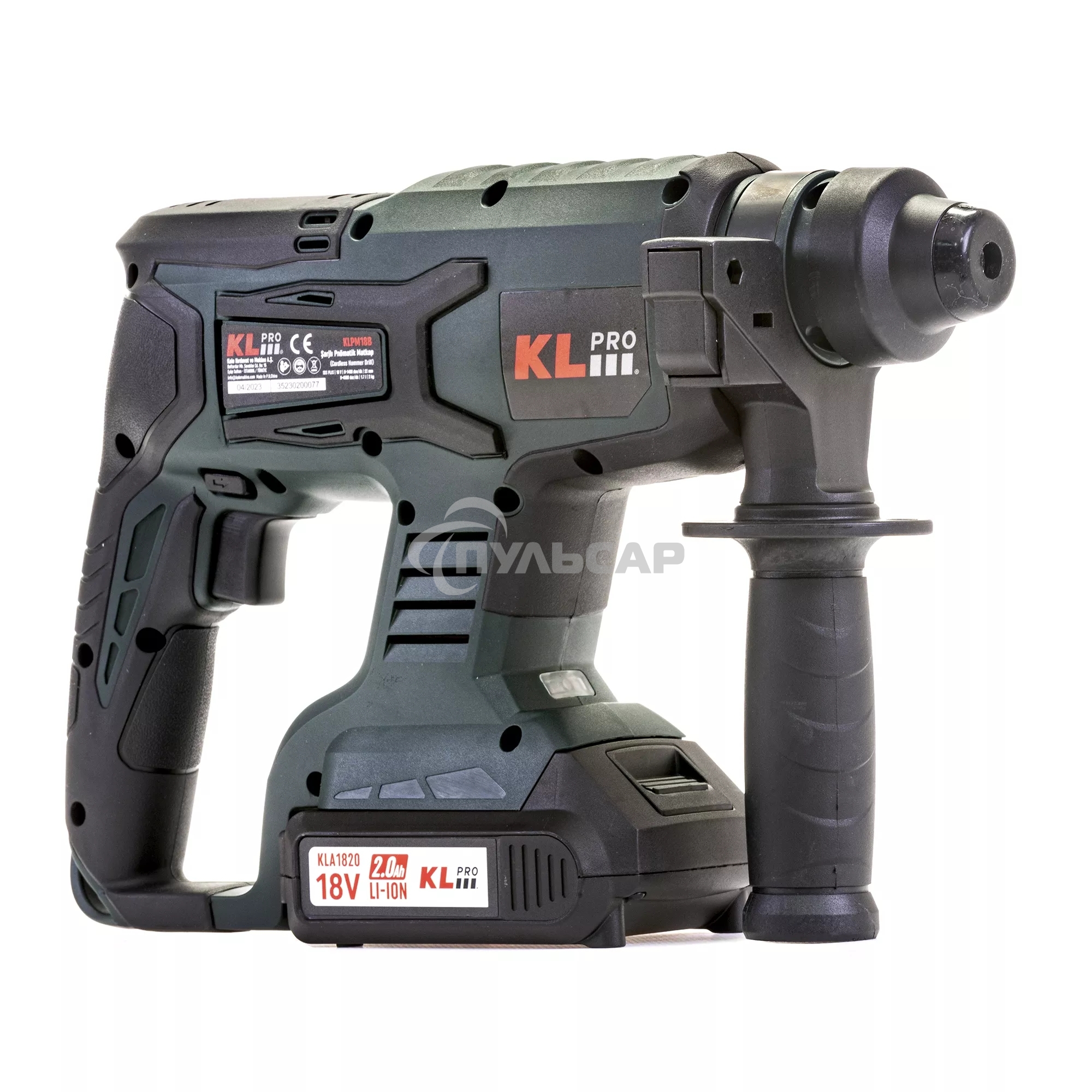 Профессиональный бесщеточный перфоратор аккумуляторный KLPRO KLPM18B-20 (18В, Li-ion-2шт, 2.0А·ч, 1,7Дж, SDS-plus, З/У,сумка)