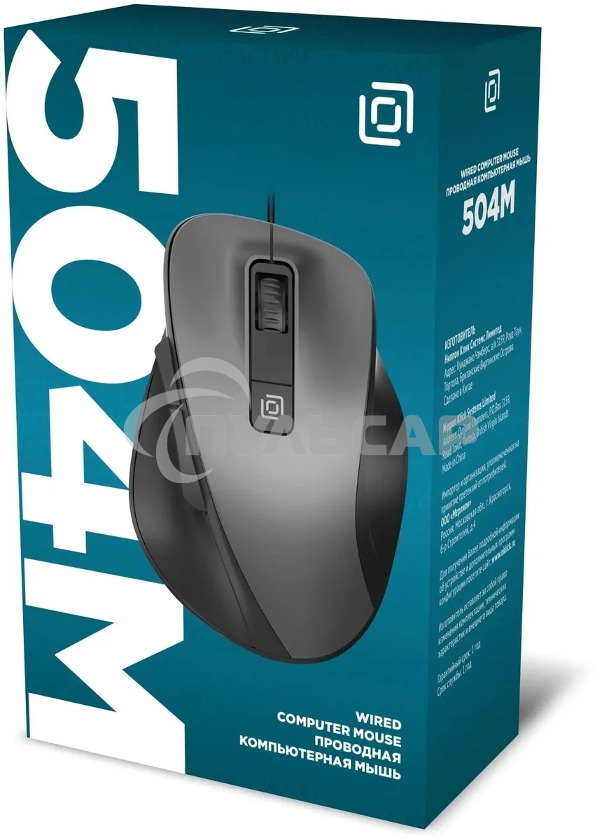 Мышь проводная Oklick 504M черный/серый, 3600 dpi, USB, кнопки - 6
