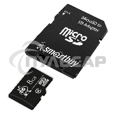 Флеш карта microSD 8Gb, Smartbuy microSDHC Class 4 (SD адаптер)