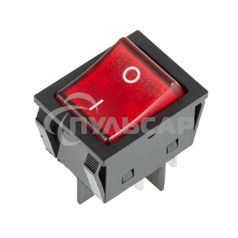 Выключатель клавишный 250V 30А (4с) ON-OFF красный с подсветкой Rexant