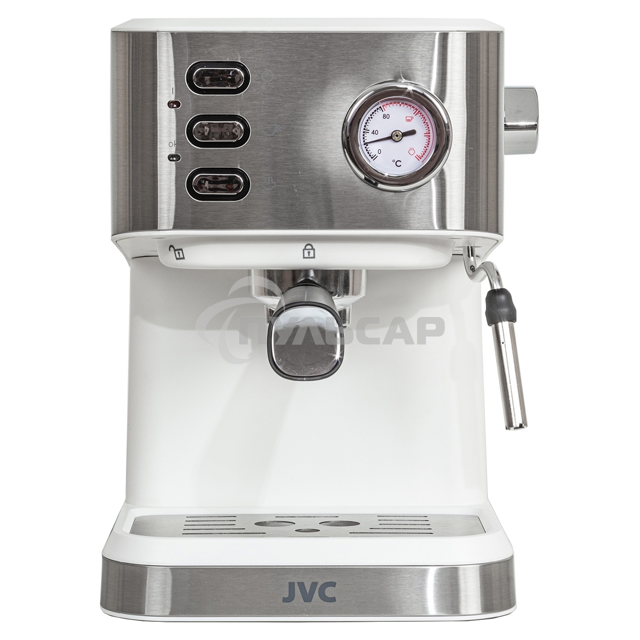 Кофеварка рожковая JVC JK-CF33 белый, молотый, 1.5 л, 1050 Вт, 20 бар