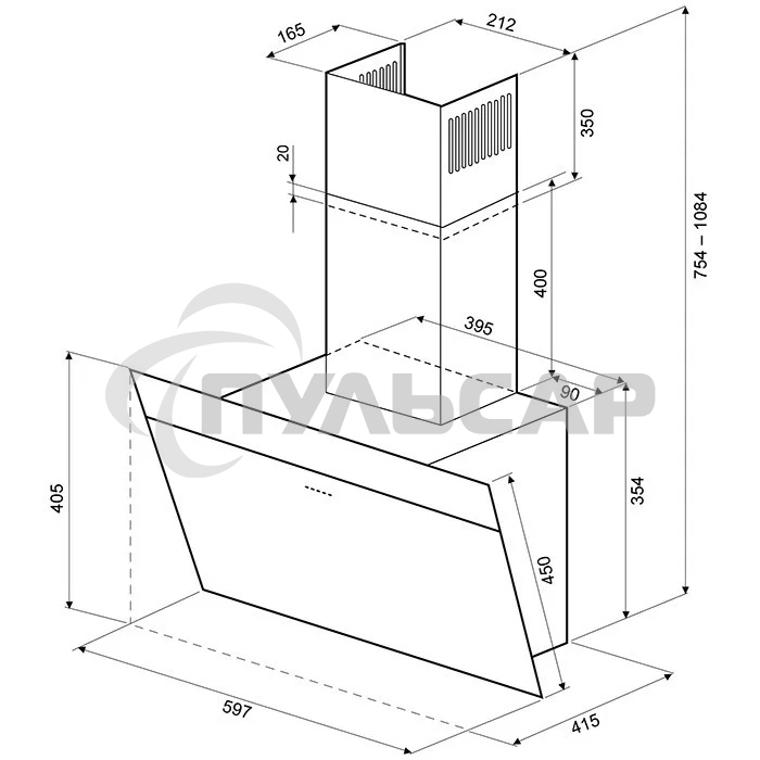 Вытяжка наклонная Krona Kristen 600 S черный/нержавеющая сталь, 60 см, 1300 куб. м/ч, 59 дБ