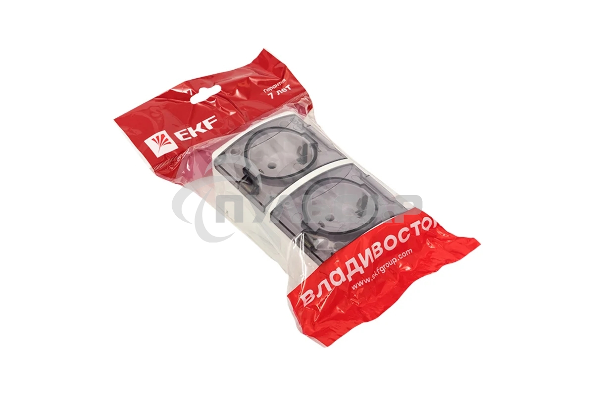 Розетка EKF EQR16-129-30-54-T PROxima Владивосток 2-местная 16А с заземлением с прозрачной крышкой IP54