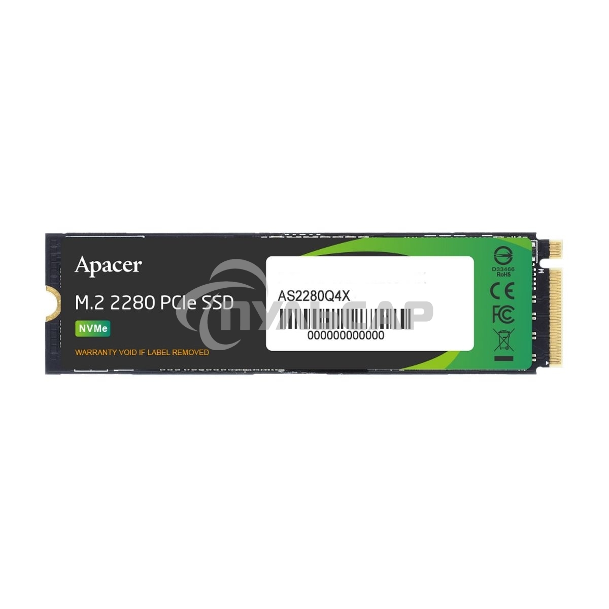 Накопитель SSD Apacer AS2280Q4X, 512Gb, M.2 2280, PCIe 4.0 x4, NVMe, R/W 4500/2500, с радиатором