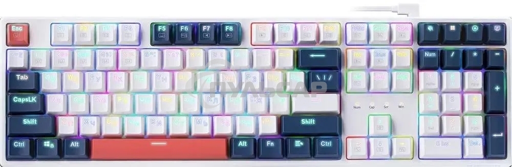 Клавиатура проводная Redragon Whisper, USB, белый + синий