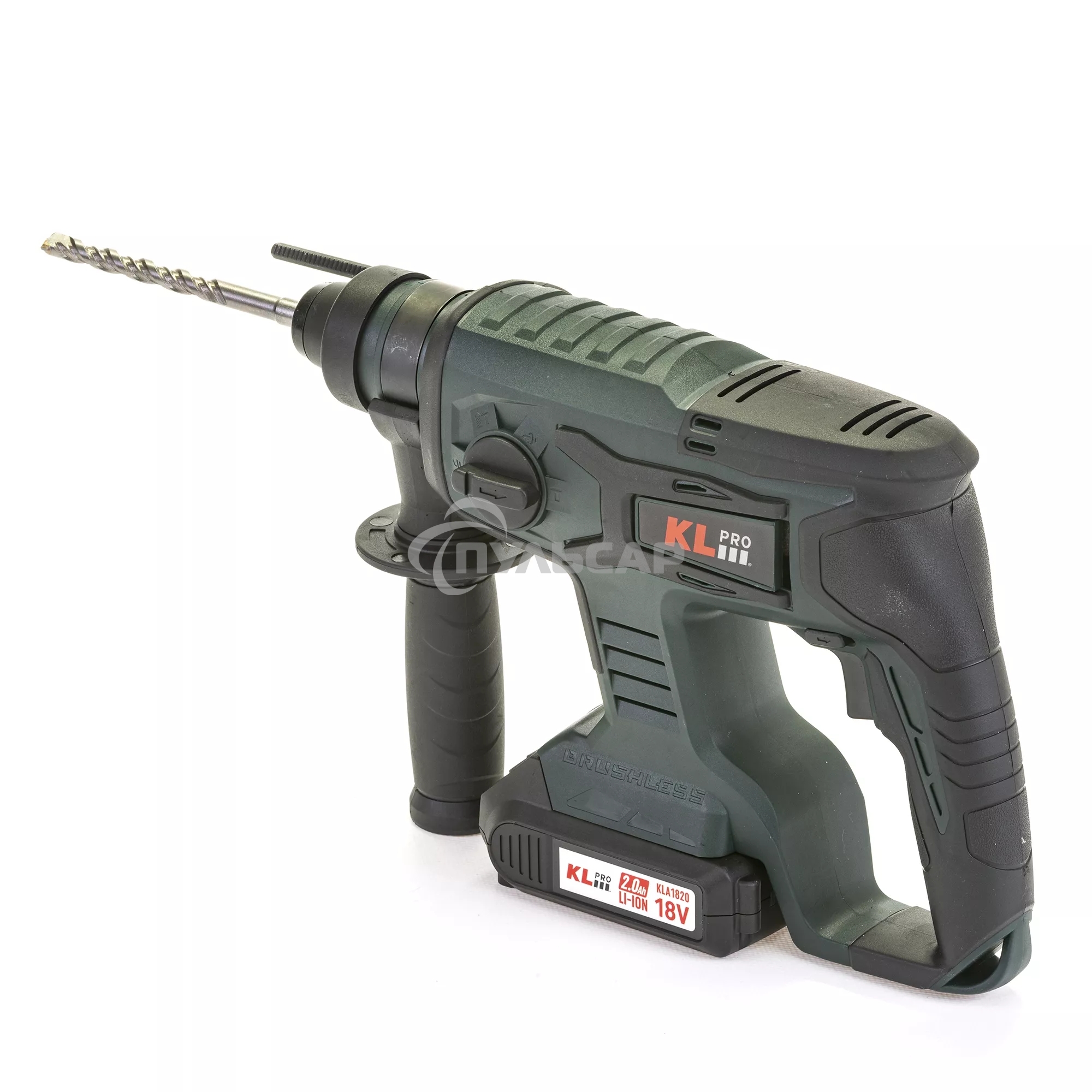 Профессиональный бесщеточный перфоратор аккумуляторный KLPRO KLPM18B-20 (18В, Li-ion-2шт, 2.0А·ч, 1,7Дж, SDS-plus, З/У,сумка)
