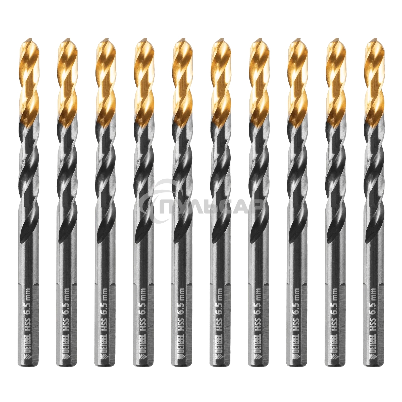 Сверло по металлу Denzel 6,5 мм, HSS-Tin, Golden Tip, 10 шт.