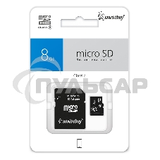 Флеш карта microSD 8Gb, Smartbuy microSDHC Class 4 (SD адаптер)