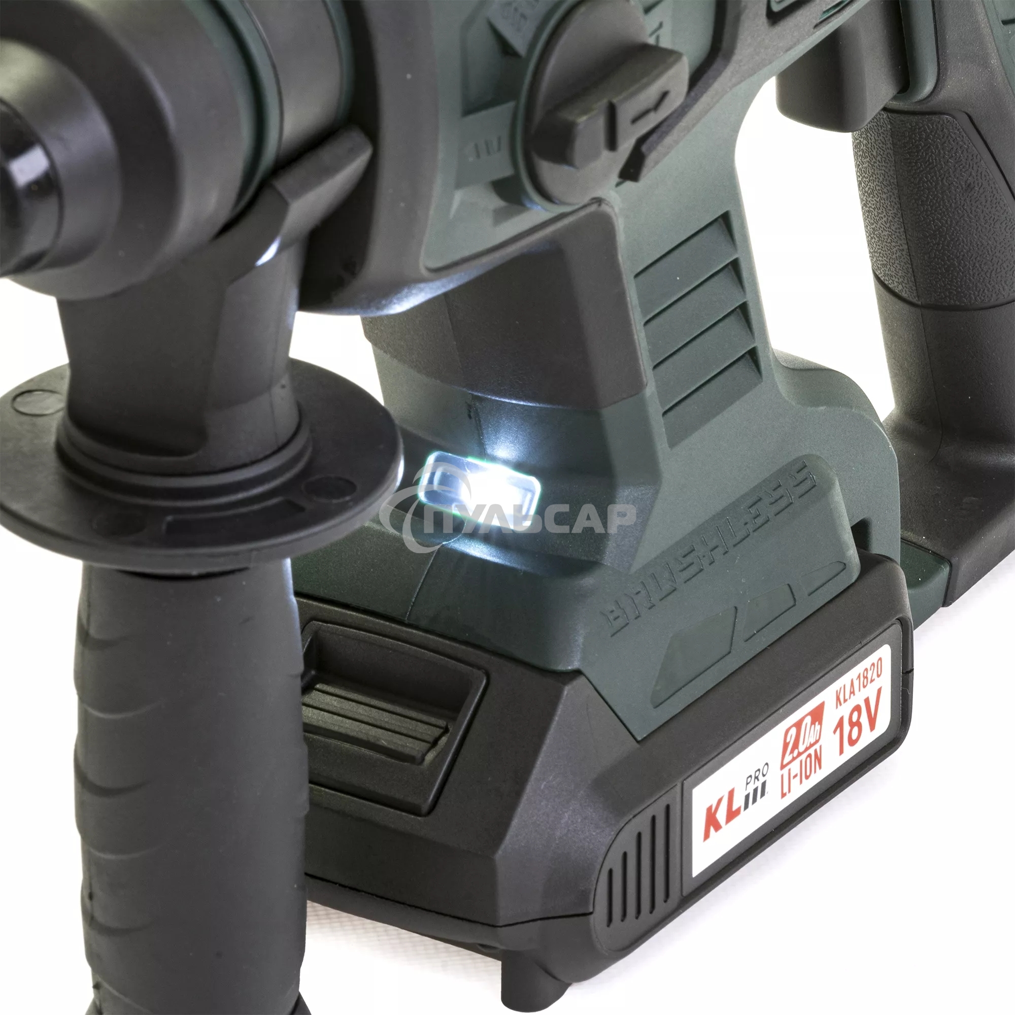 Профессиональный бесщеточный перфоратор аккумуляторный KLPRO KLPM18B-20 (18В, Li-ion-2шт, 2.0А·ч, 1,7Дж, SDS-plus, З/У,сумка)