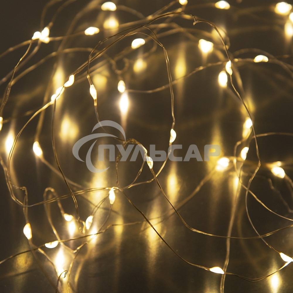 Гирлянда светод. Funray Нить, SE-STRING-550WW, 5м, 50 LED, теплый белый, 3*АА, серебр. шнур 0,3м