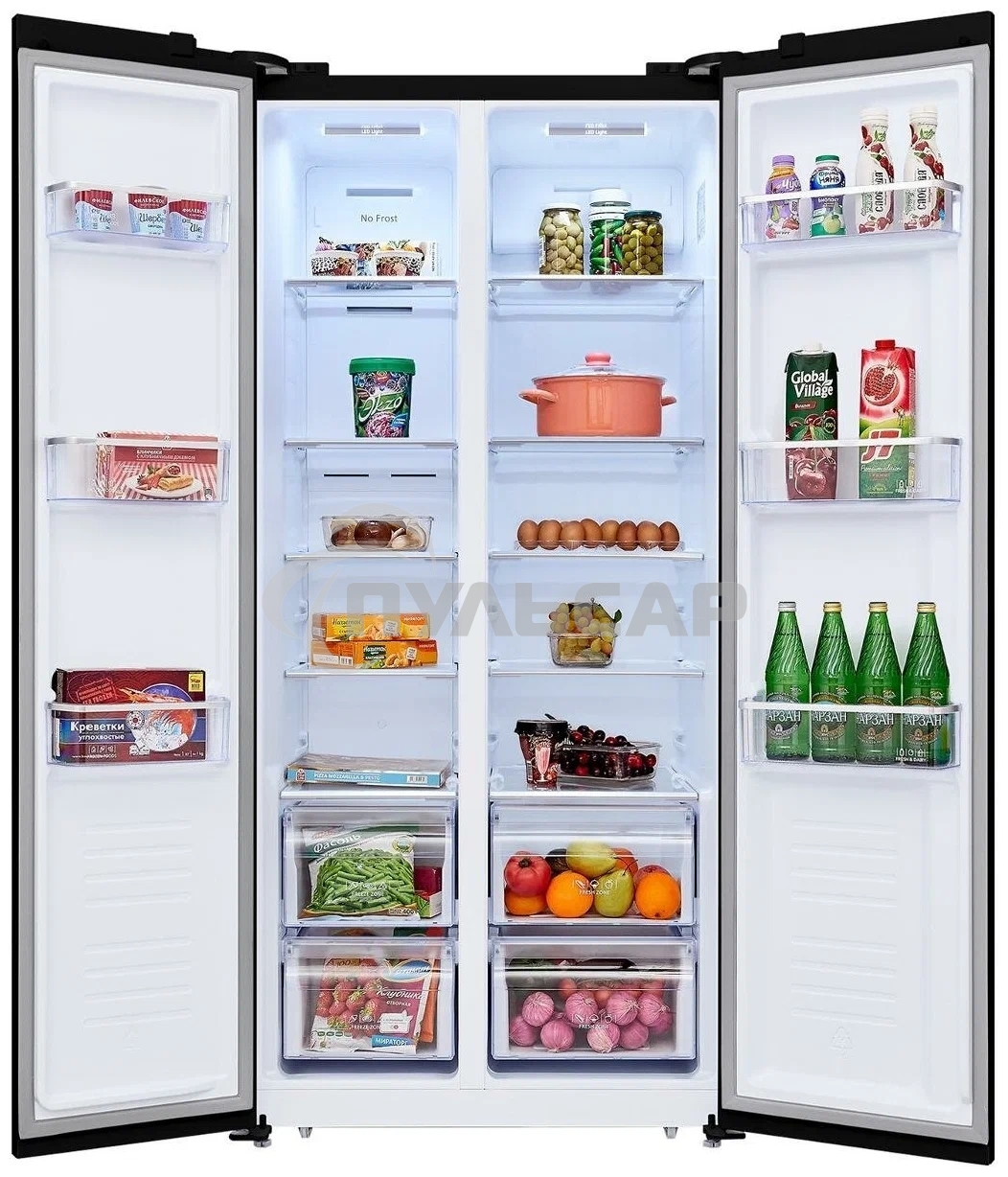 Холодильник HIBERG RFS-480DX NFB инвертер графитовый черный двухкамерный 271/165л морозилка сбоку Side-by-Side