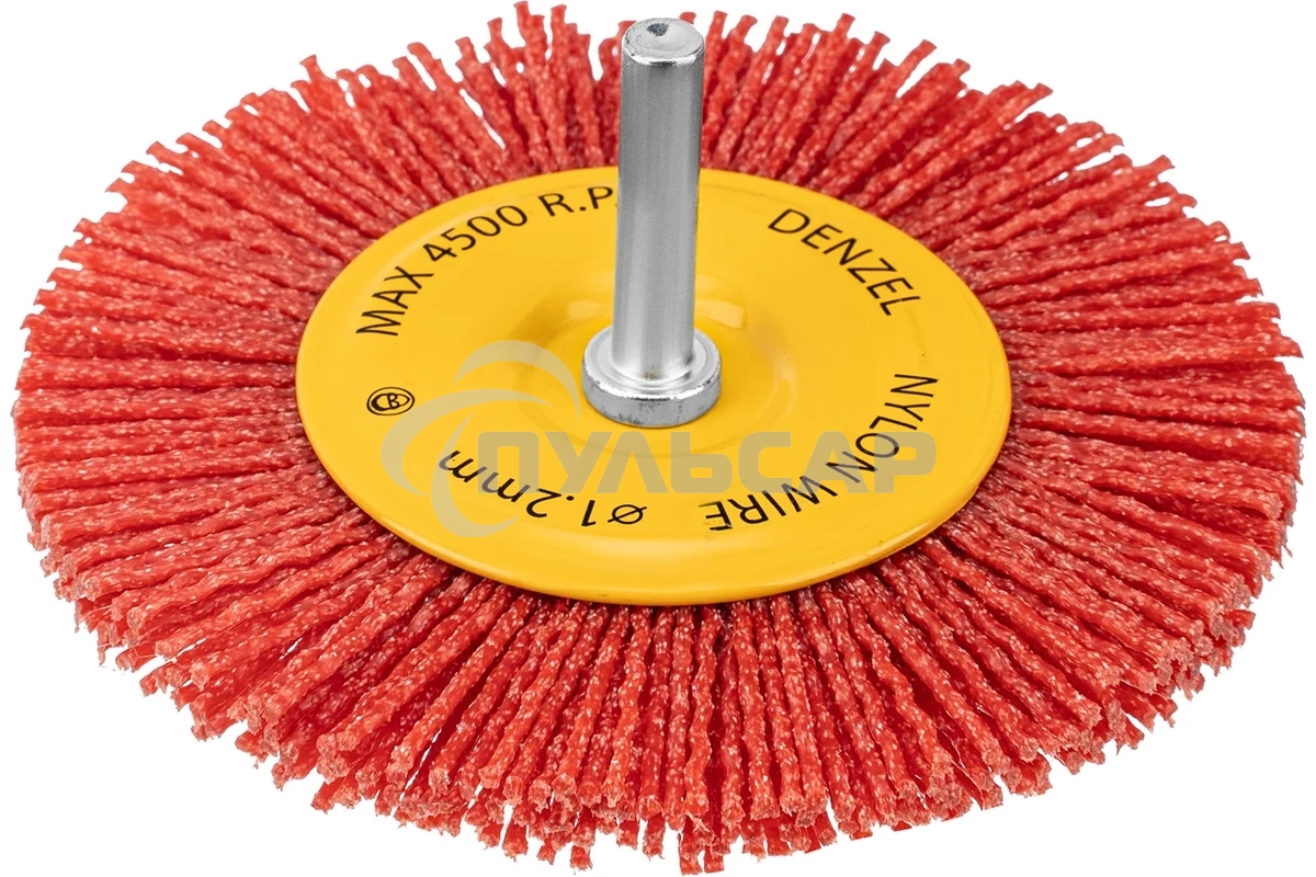 Щетка для дрели Denzel 100 мм, плоская, со шпилькой, нейлоновая щетина