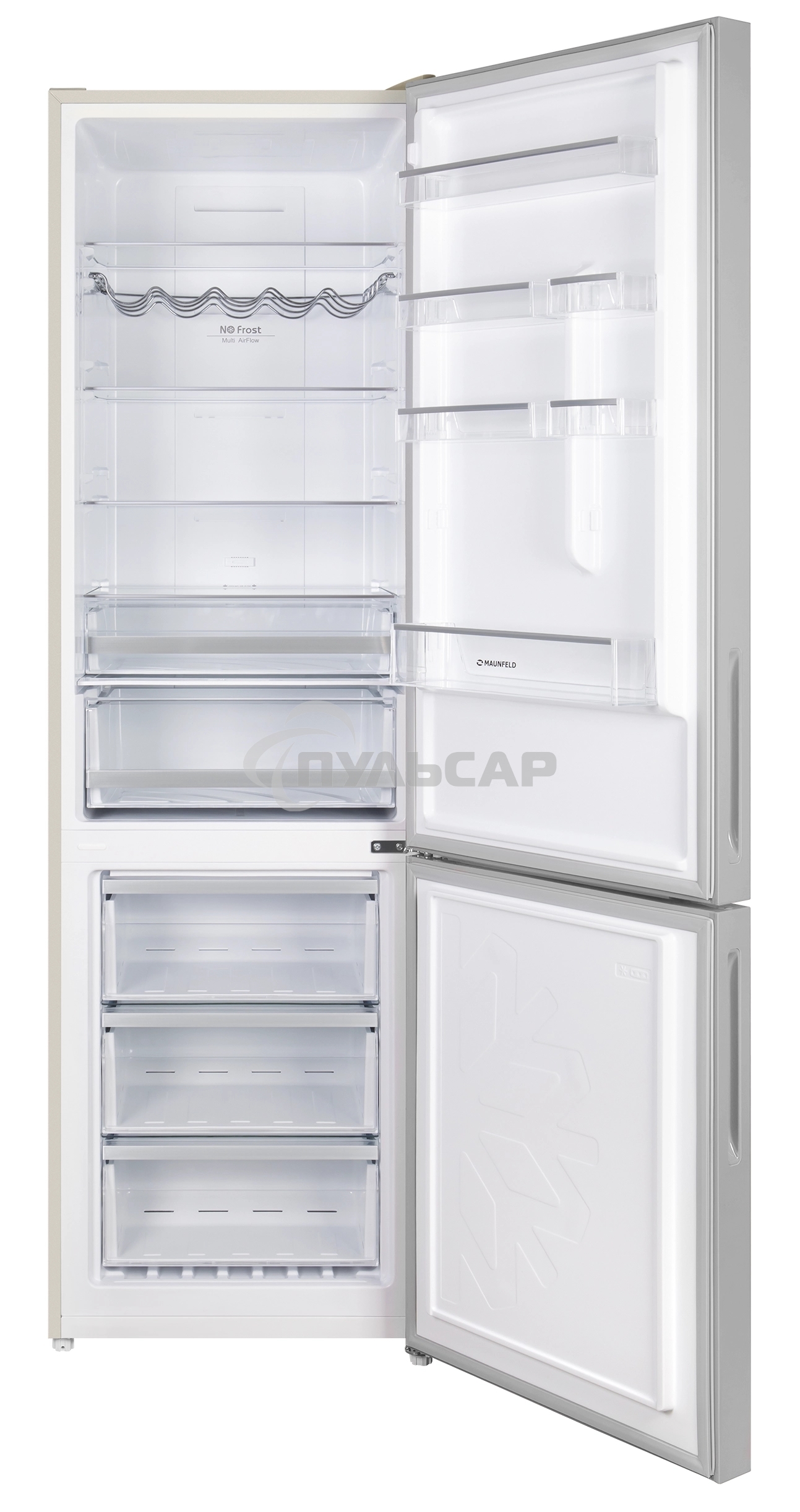 Холодильник Maunfeld MFF200NFBG бежевый двухкамерный 271/106л морозилка снизу, Total No Frost