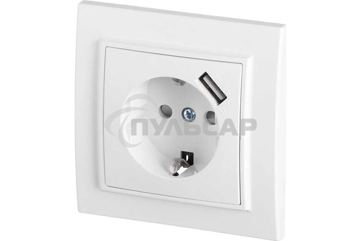 Розетка EKF Минск ERR16-028-100-USB 1-местная СП с/з с защитными шторками 16А белая с USB 1А