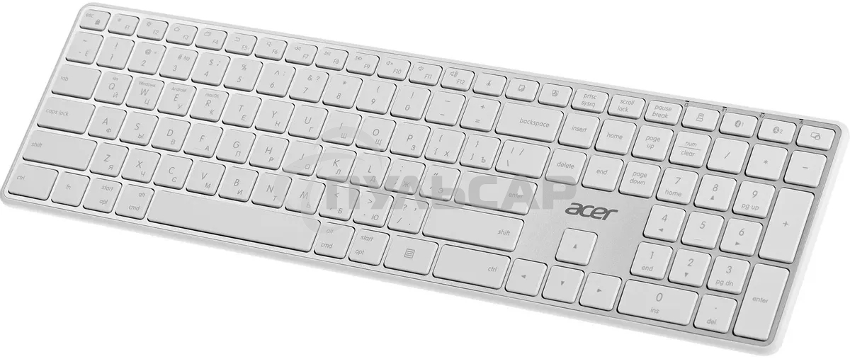 Клавиатура беспроводная Acer OKR301 (ZL.KBDEE.015), USB, Bluetooth/Радиоканал, белый/серебристый