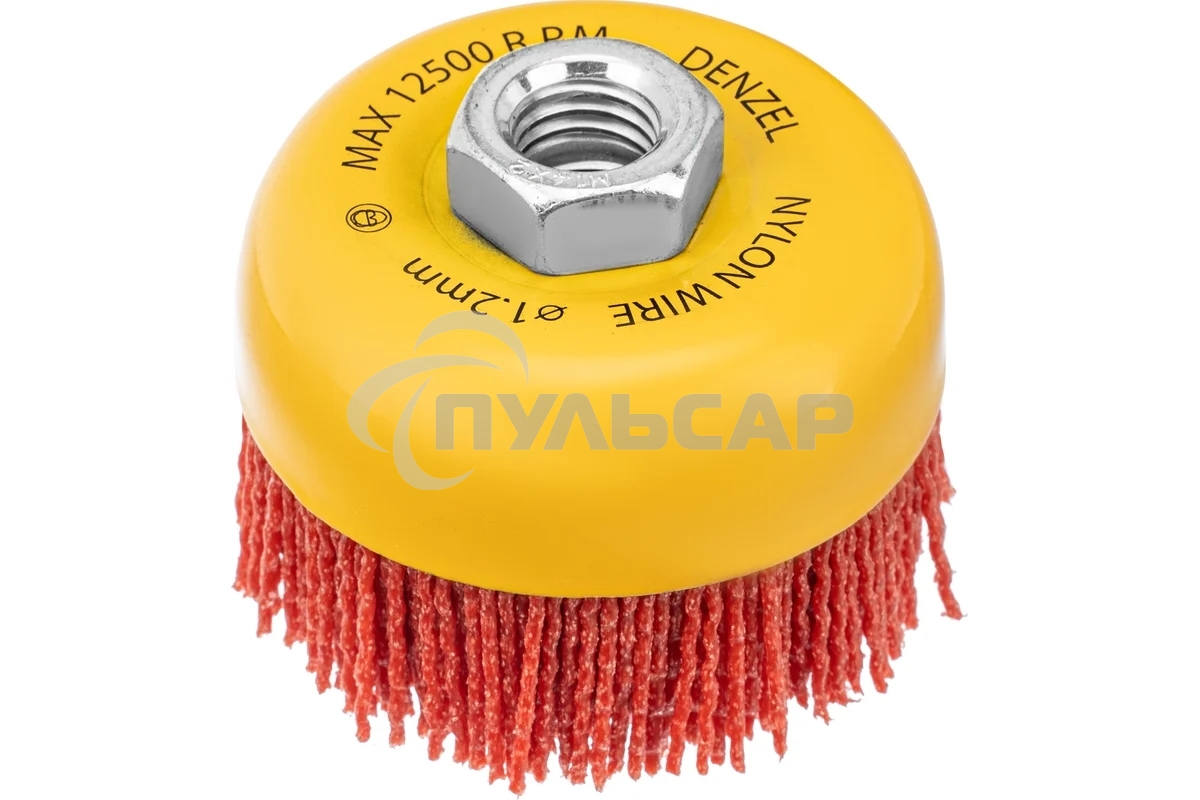 Щетка для УШМ Denzel 75 мм, чашка, нейлоновая щетина, М14