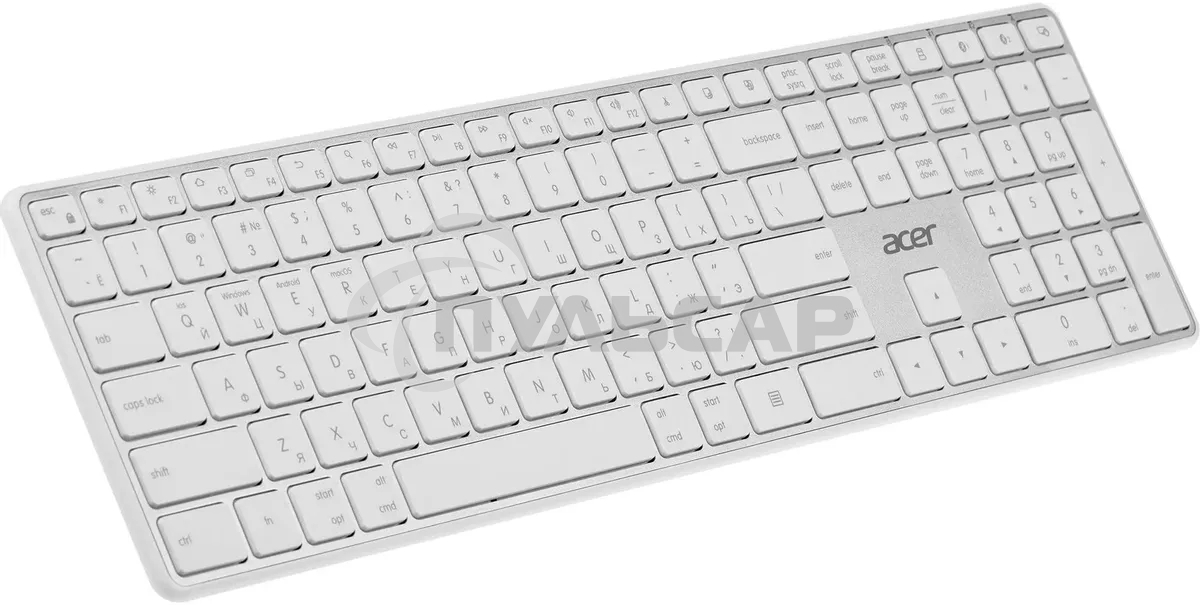 Клавиатура беспроводная Acer OKR301 (ZL.KBDEE.015), USB, Bluetooth/Радиоканал, белый/серебристый