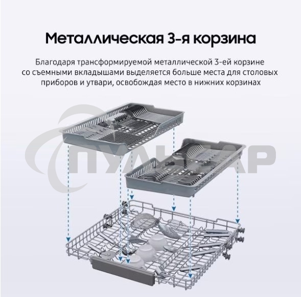 Встраиваемая посудомоечная машина Samsung DW60A6092BB/WT, черный, 59.8 см, 14 компл., 46 дБ, класс A