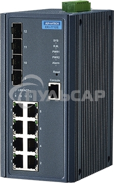 Коммутатор управляемый EKI-7712E-4F-AE Advantech Ethernet, 8 портов RJ-45, 4 порта Gigabit SFP, металлический корпус, IP30