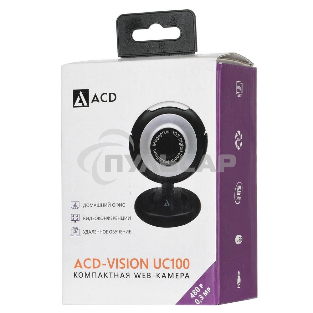 Веб-камера ACD-Vision UC100 CMOS 0.3МПикс, 640x480p, 30к/с, микрофон встр., USB 2.0, универс. крепление, черный корп. RTL
