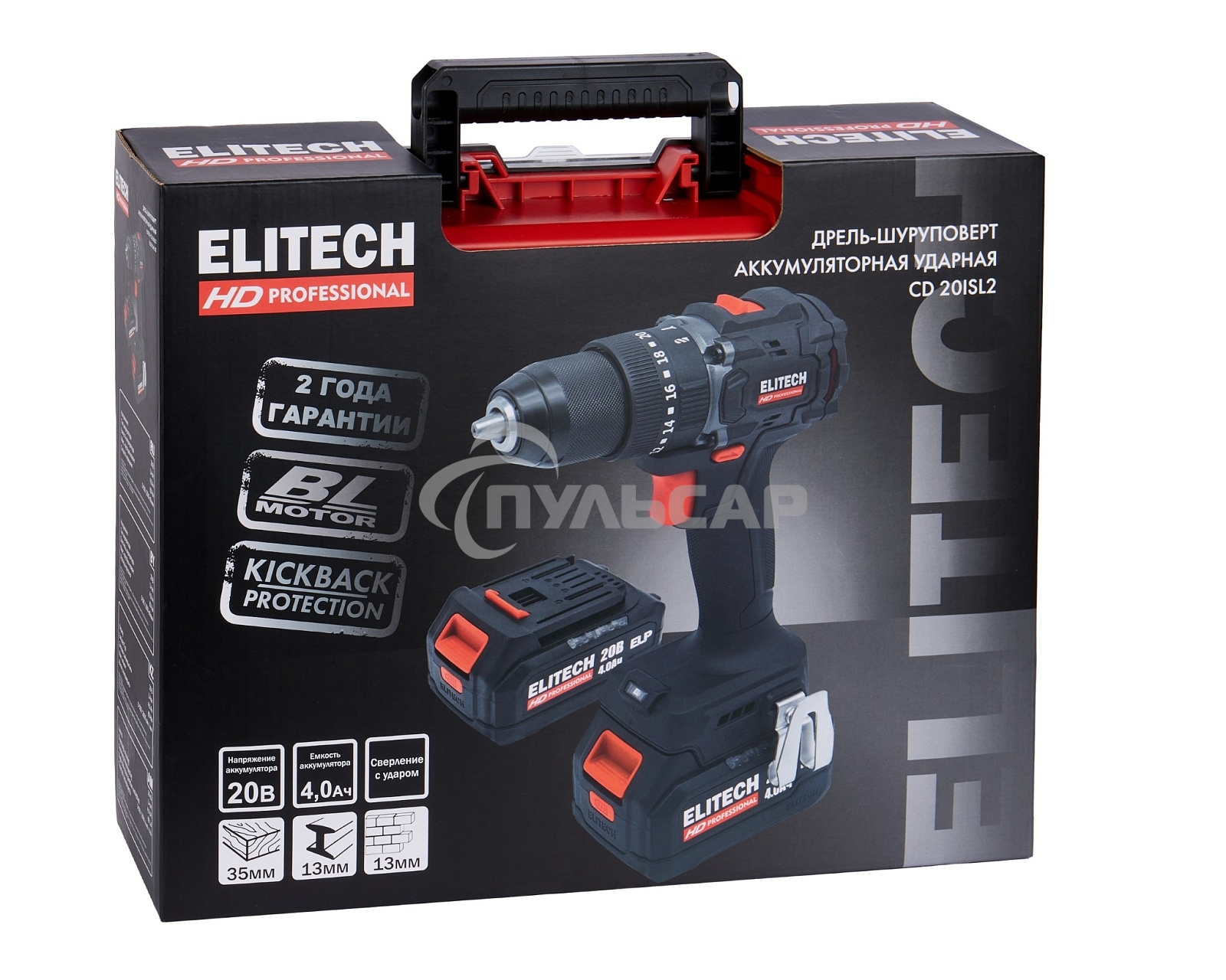 Дрель-шуруповерт Elitech CD 20ISL2 (E2201.041.02) 80Вт аккум. патрон:быстрозажимной (кейс в комплекте) (205723)