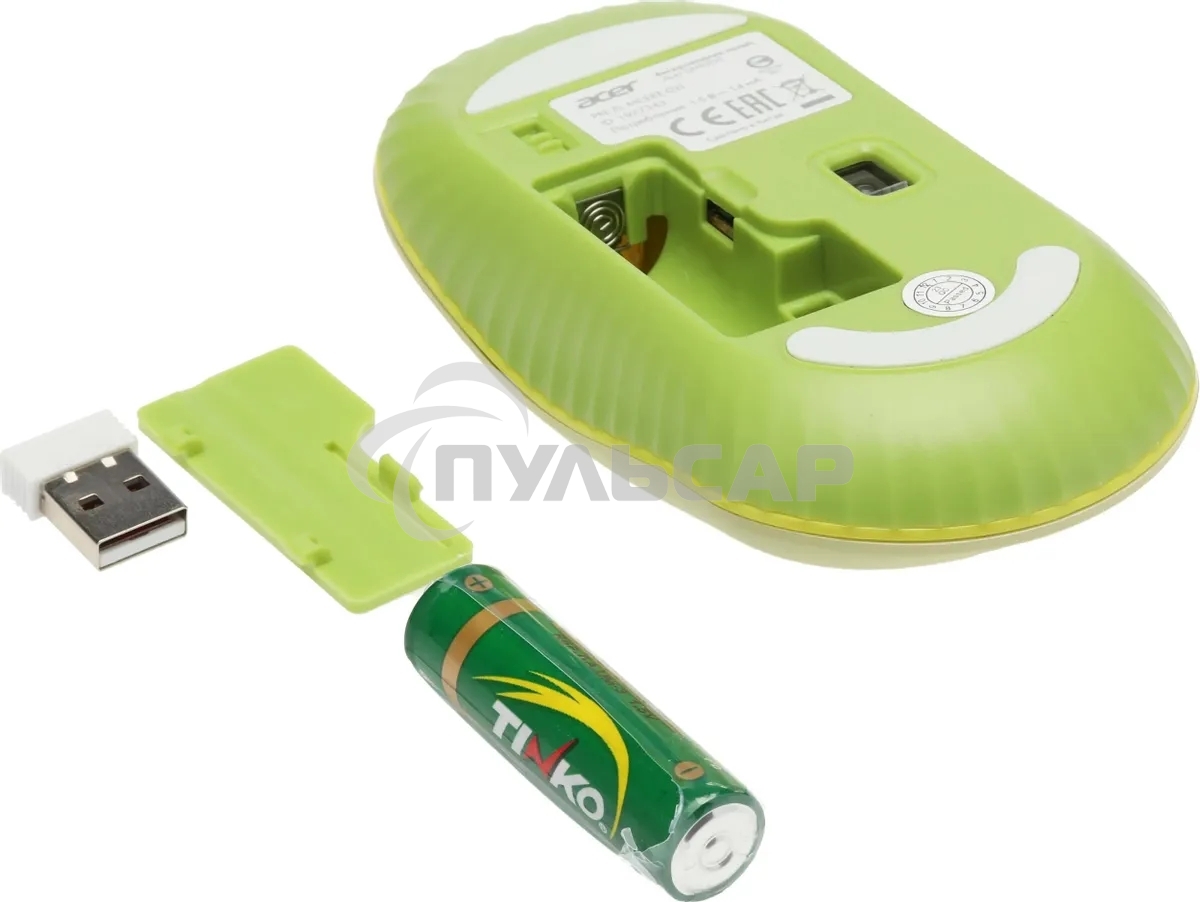 Мышь беспроводная Acer OMR205 зеленый/желтый, 1200 dpi, радиоканал, USB, кнопки - 3