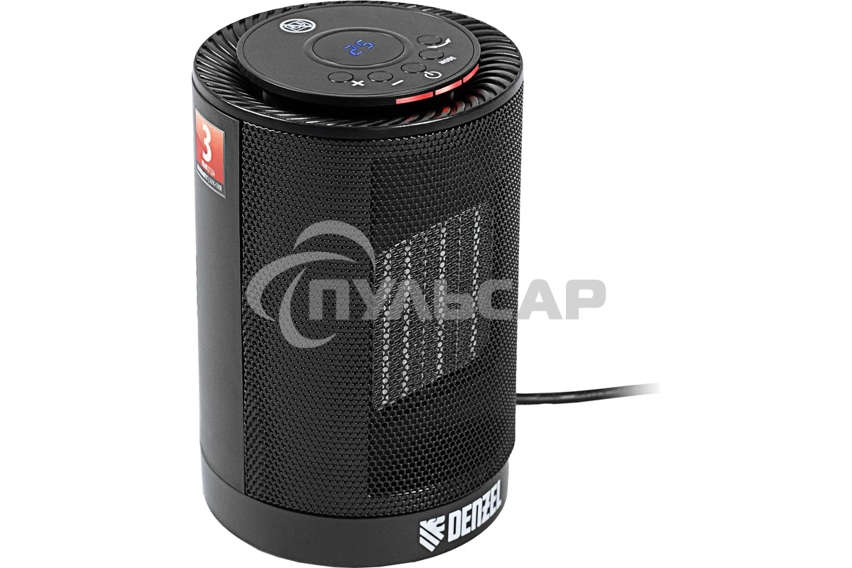 Тепловентилятор керамический Denzel DTFC-1200, черный, 600/1200 Вт, 12 м2, 3 режима, термостат