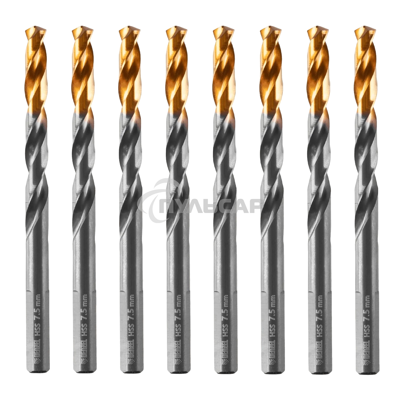 Сверло по металлу Denzel 7,5 мм, HSS-Tin, Golden Tip, 8 шт.