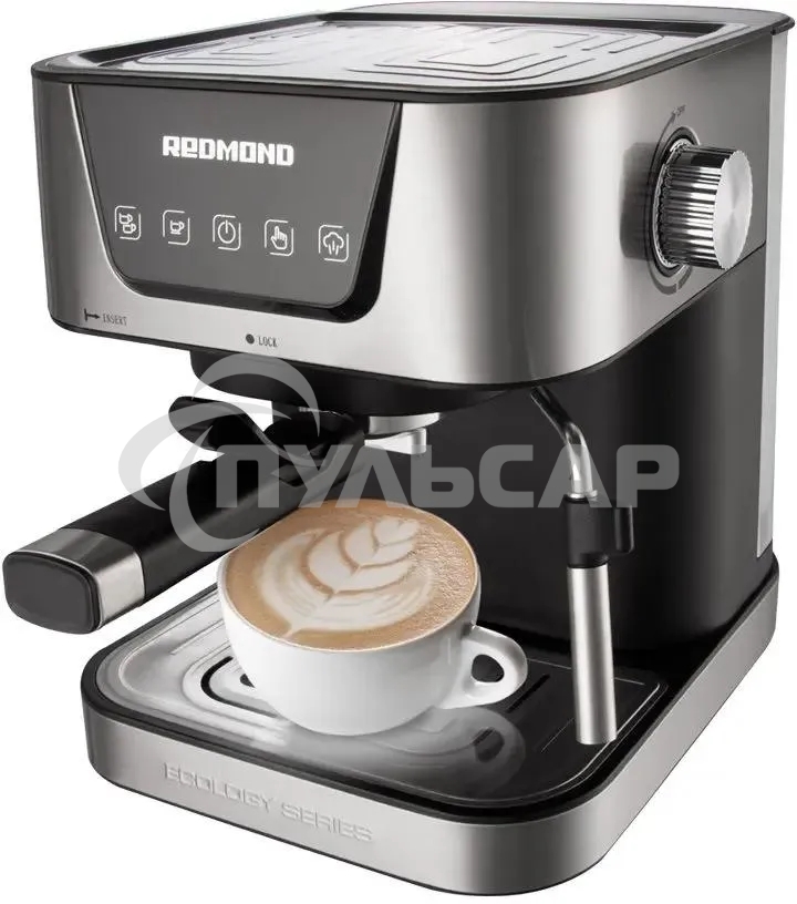 Кофеварка рожковая Redmond RCM-M1513 серебристый/черный, исп. кофе - молотый, 1.5 л, 1050 Вт, 15 бар
