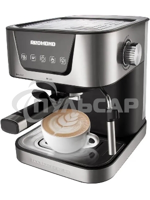 Кофеварка рожковая Redmond RCM-M1513 серебристый/черный, исп. кофе - молотый, 1.5 л, 1050 Вт, 15 бар