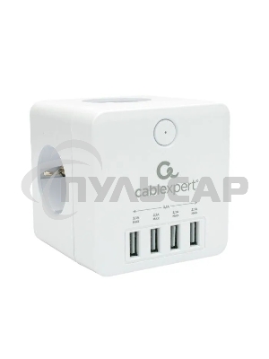 Сетевой фильтр Cablexpert Cube CUBE-4-U4-W, 4 р, 16А, 4хUSB, ур.защиты 2+, белый, коробка