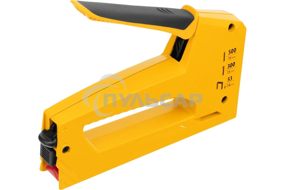 Степлер мебельный, алюминиевый корпус, тип 53, 6-14 мм, тип 300, 15 мм, тип 500, 15 мм Denzel