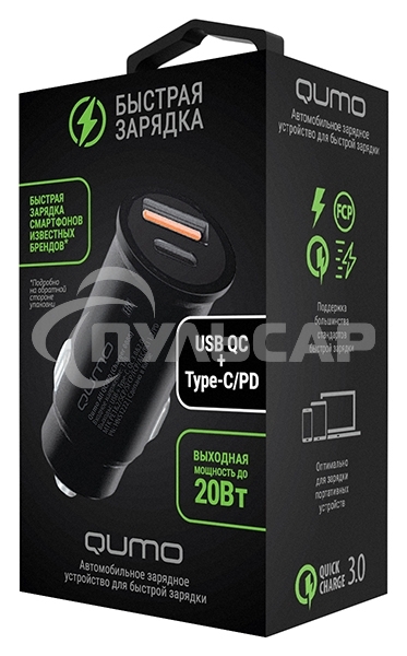 Автомобильное зарядное устройство Qumo All QC/PD (Charger 0088), USB + Type C черный