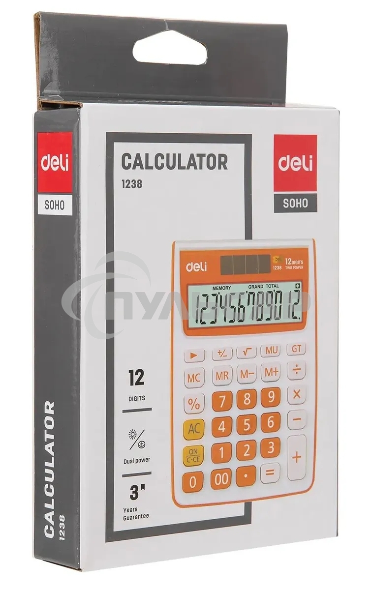 Калькулятор настольный Deli E1238/OR оранжевый 12-разр.