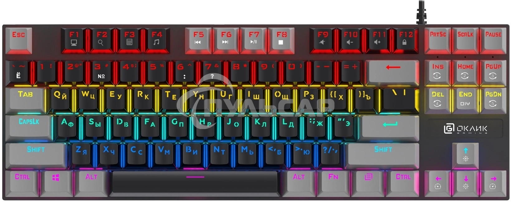 Клавиатура проводная Oklick K600X механическая черный/серый USB Multimedia for gamer LED