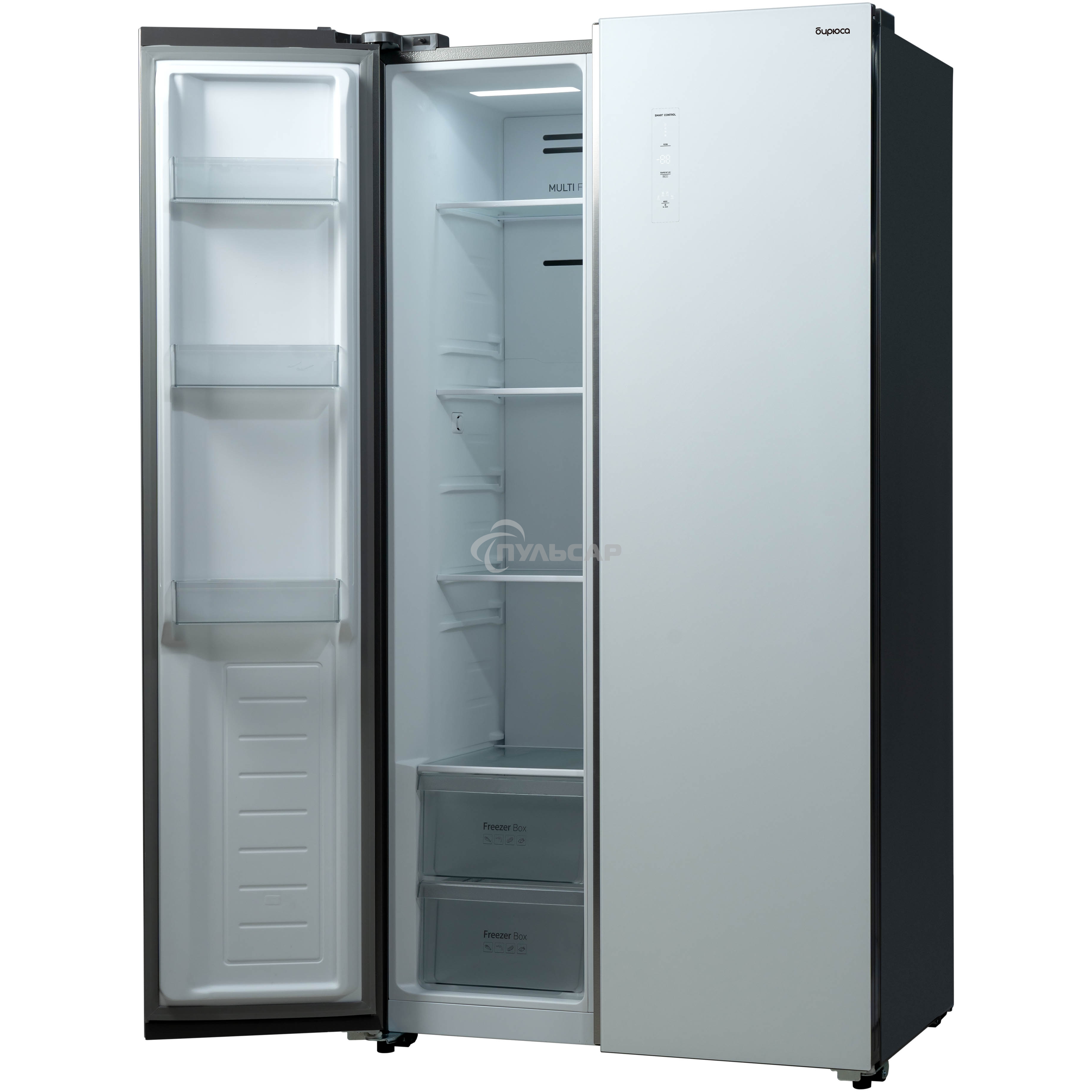 Холодильник Бирюса SBS 541 TWG текстурированное белое стекло двухкамерный 343/198 л морозилка слева, NoFrost, Side-by-side