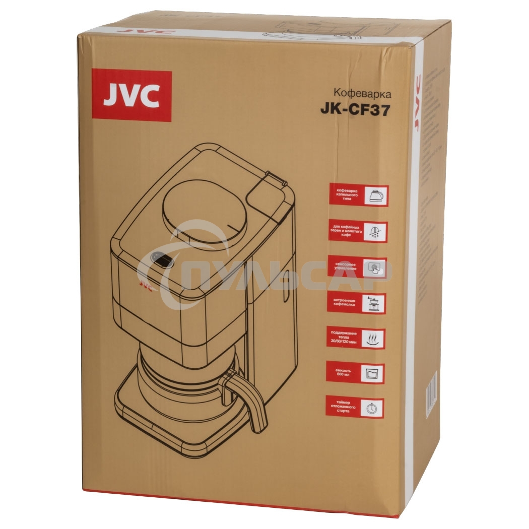 Кофеварка капельная JVC JK-CF37 черный, зерновой/молотый, 0.6 л, 730 Вт