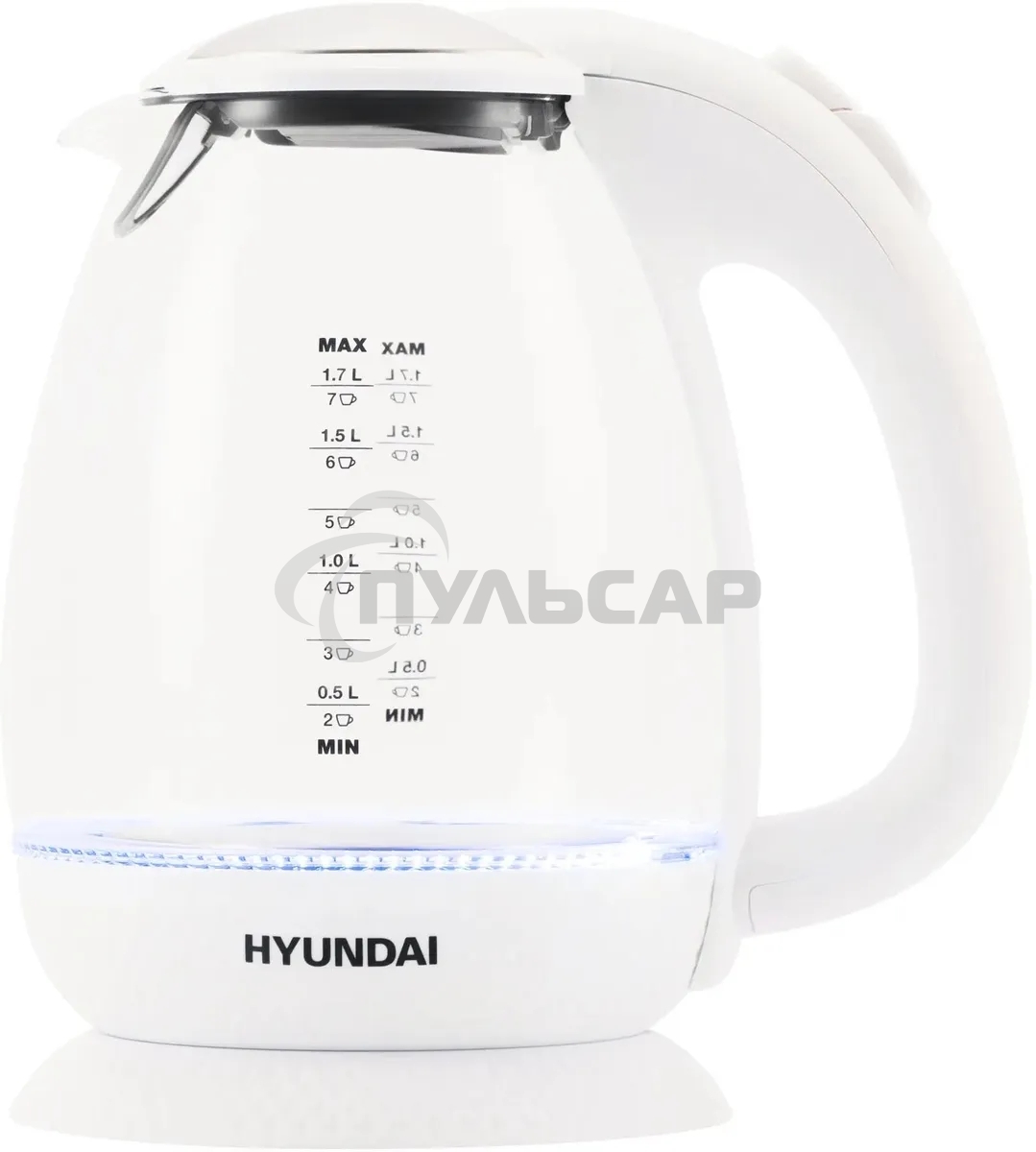 Чайник электрический Hyundai HYK-G3805 1.7л. 2200Вт белый/прозрачный (корпус: стекло)