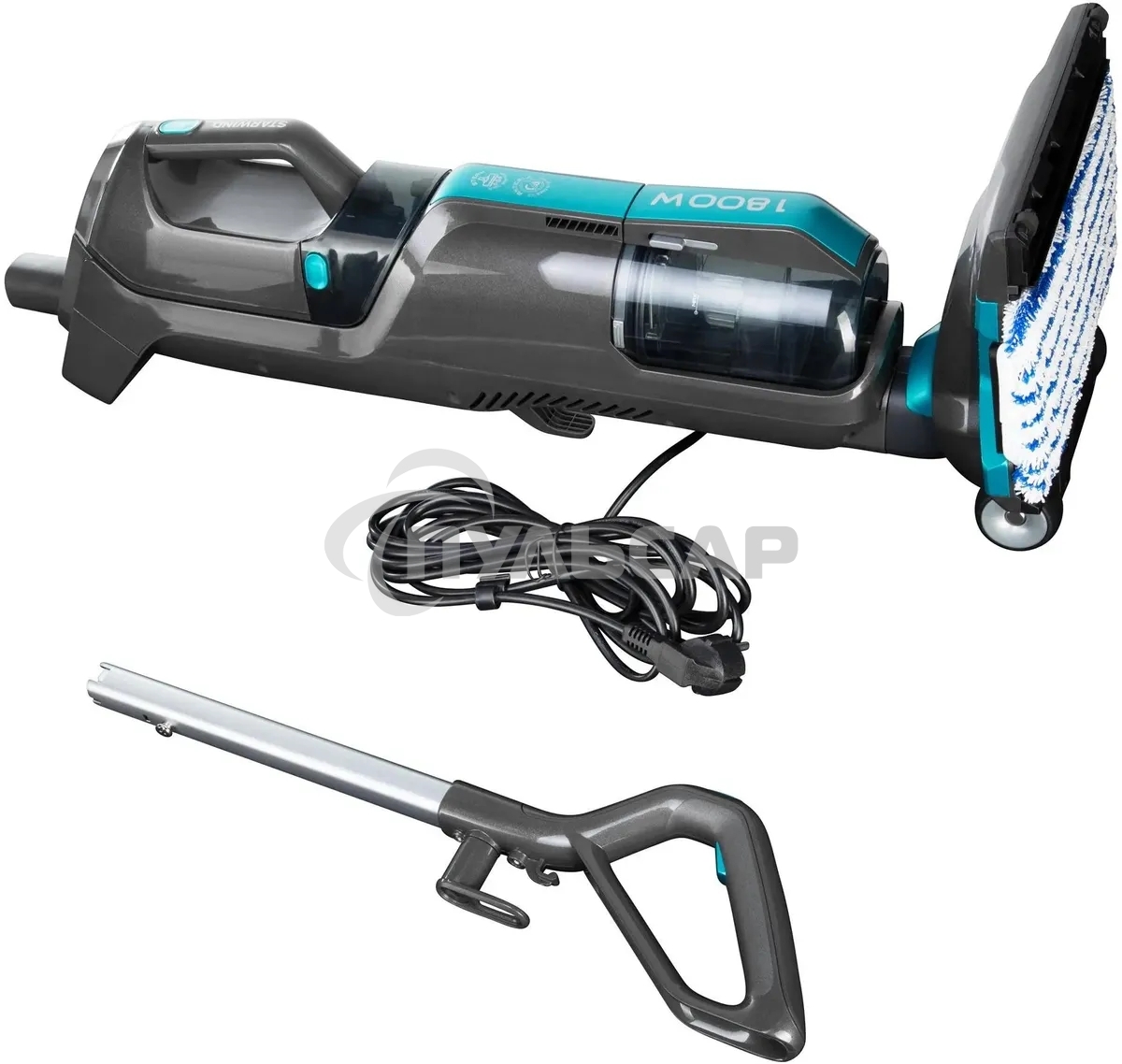 Пылесос паровой вертикальный Starwind SSV9550 темно-серый/голубой (черный/синий), питание от сети, 120 Вт, уборка влажная/паром/сухая, пылесборник 0.5 л